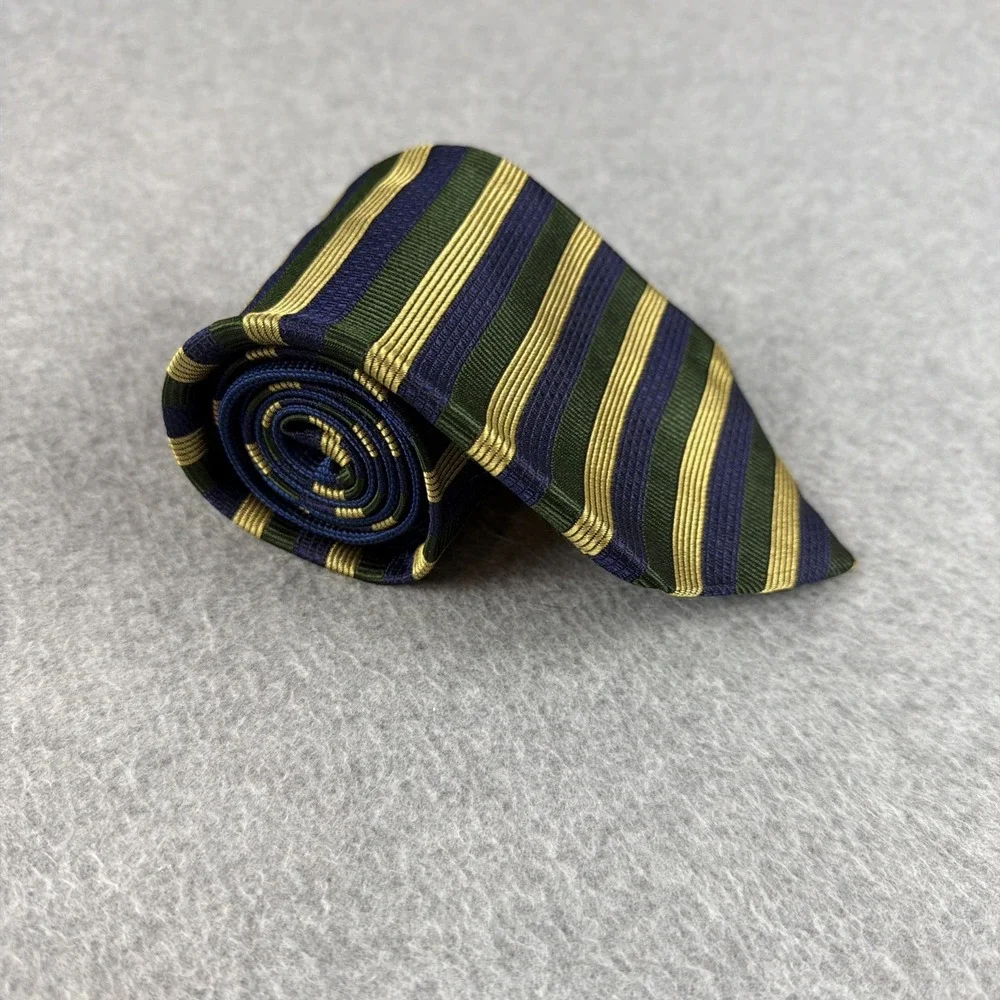 Vintage Tommy Hilfiger Silk Stripe Neck Tie Navy Green Gold USA Classic 58x4